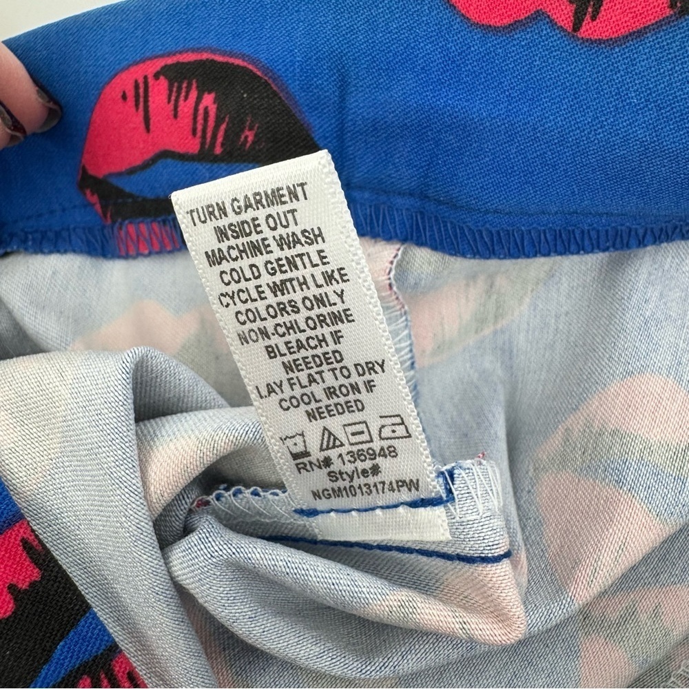 Nasty Gal Blue Lip Print Skinny Pants Y2K Made in USA XXS - Picture 8 of 9